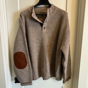 Orvis Men's Tan Sweater with Brown Elbow Patches